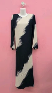 Tie Dye Pattern Round Neck Long Sleeves Maxi Dress  US 6 Black & White - Picture 1 of 7