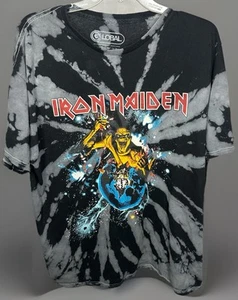 Iron Maiden Black Gray Tie Dye Band T-Shirt Mens Size Large Graphic Global Merch - Picture 1 of 6
