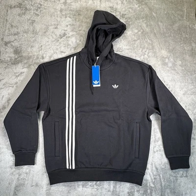 Adidas Hoodie Mens Originals Stripes Pullover Sweatshirt  Size M Color Black - Image 1 of 4