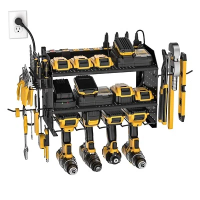 CRST Upgraded Power Tool Storage Wall Mount with Power Strip for Easy Installatio