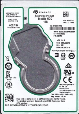 ST1000LM035 p/n: 1RK172-568 s/n: WGS f/w: SBM3 WU  2018 1TB 2.5" SATA 5915 - Image 1 of 4
