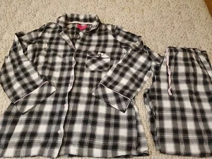Victoria's secret black white check silver metallic 2 pc pajama top pants M long - Picture 1 of 3