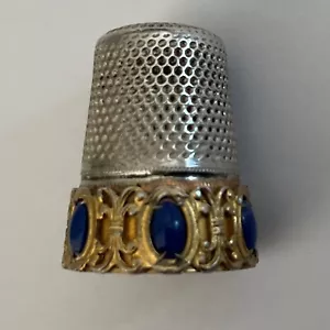 Silver Blue Stone Cabochon Sewing Thimble. - Picture 1 of 4