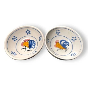 2 Vintage Ceramiche Ceramica Pottery Round Bowls Hand painted Roosters Italy - Picture 1 of 10