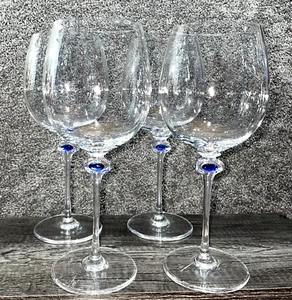 Bicchieri da vino oversize set di 4 calici gemme blu 10" party vintage barware - Foto 1 di 11