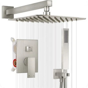 Brushed Nickel Bathroom 16 in Shower Faucet Set Mixer Valve W/Hand Shower - Picture 1 of 7