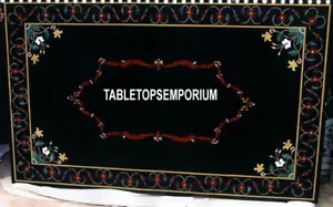 5'x4' Black Marble Dining Table Top Inlay Marquetry Beautiful Living Home Decor - Picture 1 of 4