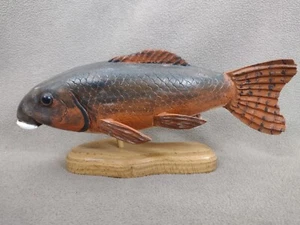 "Escultura de madera de pez cachorro de 10"" tallada y pintada a mano para hombre decoración de cabaña cueva" - Imagen 1 de 11