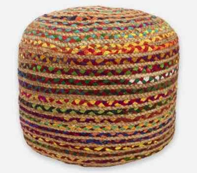 Pouf Cotton Jute Cover Home Decor Braided Living Room Ottoman Foot Stool Cover  - Image 1 of 4