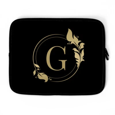 Gold Leaf Monogram Personalized Laptop Sleeve, laptop case, device sleeve - Image 1 of 4