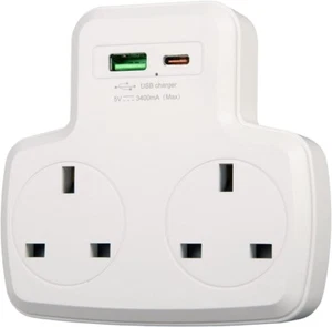 Double Adaptor Plug UK | USB Port | Type C | UK Plug Sockets - Picture 1 of 4