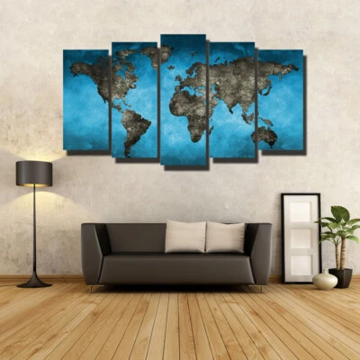 World Map Set Of 5 Pcs Puzzle Thin Canvas Poster Art Home Bar Wall Decor 15 - Image 1 of 4