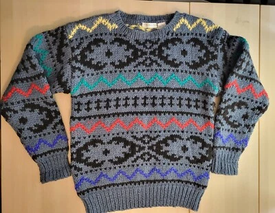 Suéter Vintage Claiborne Tejido a Mano 100% Lana Gris Multicolor Talla Grande Foto 1 de 4