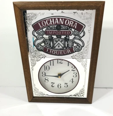 Specchio orologio liquore importato vintage Lochan Ora 13" x 9" FUNZIONA, birra bar uomo grotta - Immagine 1 di 4