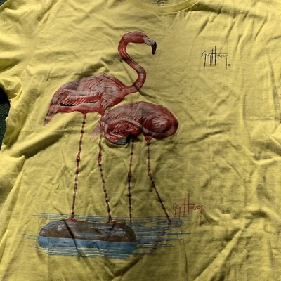 Guy Harvey T Shirt Womens XXL Plus Yellow Two Flamingos Graphic Florida Vacation - Image 1 of 4