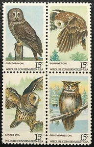 1978 Scott# 1760-1763 - 15¢ - Block of 4 - AMERICAN OWLS - Mint NH - Picture 1 of 1