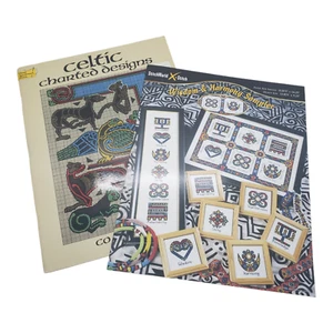 2 Cross Stitch Pattern Booklets Lot Celtic Tribal Designs Charts Borders - Picture 1 of 10