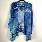 Catherines Womens Plus 2X Blue Green Tropical Open Cardigan Batwing Sleeve