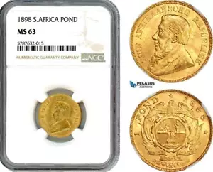 AI687, South Africa (ZAR) 1 Pond 1898, Pretoria Mint, Gold, NGC MS63 - Picture 1 of 1