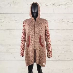 NWT ODD MOLLY DIANA LONG CARDIGAN Women's Cotton Knit Zip Brown Floral Hooded 5 - Picture 1 of 24