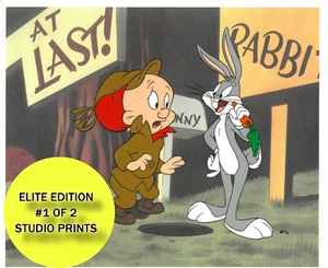 Condimento de conejo Bugs Bunny and Elmer Fudd Cel Warner Bros. Celda rara #1 de 2 SP - Imagen 1 de 2