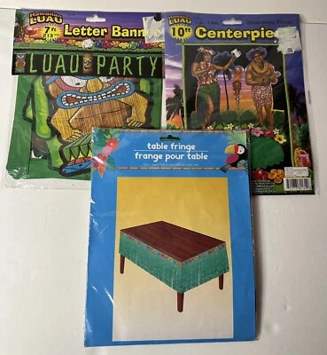 Pieza central de decoraciones de fiesta Tiki, pancarta de letras, flecos de mesa /algunos de colección / lote Foto 1 de 4