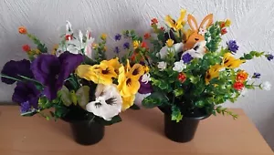 Graveside Memorial Artificial Spring Flowers Inserts Pot Pansies Picks X 1 - Picture 1 of 2