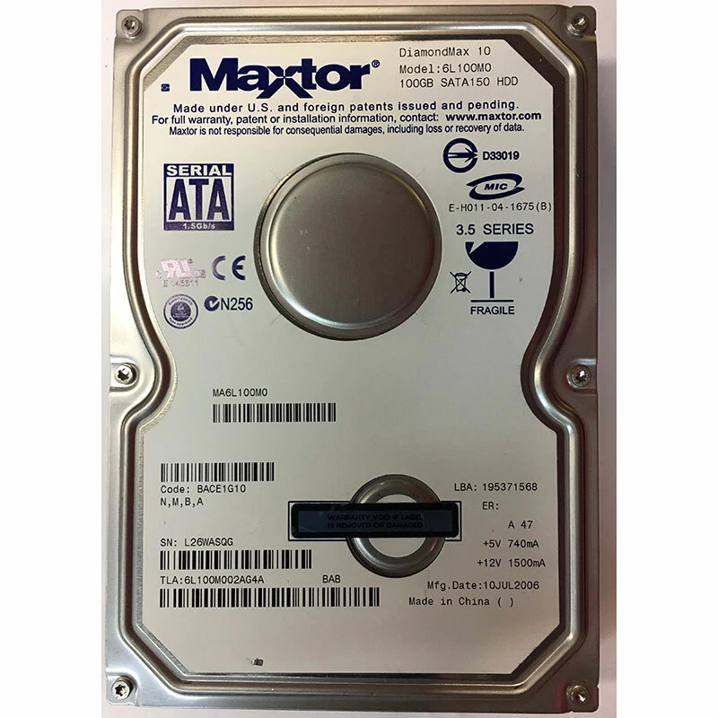 6L100M002AG4A - Maxtor 100GB 7200 RPM SATA 3.5" HDD - Image 1 of 1