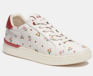 Coach Size 11 Leather Clip Low Top Sneaker - NIB  - Chalk/Red Floral