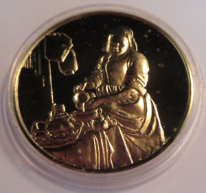 1975 THE GENIUS OF VERMEER HALLMARKED 24CT GOLD PLATED .925 SILVER 32G MEDAL