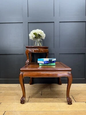 Vintage Square Chinese Hardwood Coffee Table Two Tier / Corner Side Table - Image 1 of 4