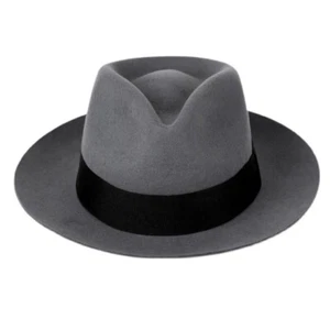 100 % Wolle steif und Druckknopf Krempe Filz Fedora Trilby Hut mit breitem Band - Bild 1 von 18