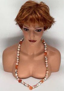 "Collar de cuentas de pez koi de porcelana china vintage 36"" oro 14k aplausos de bloqueo" - Imagen 1 de 16