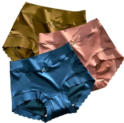 Ice Silk Briefs Women Soft Seamless Underwear Smooth Comfortable Panties Set - Image 1 of 4