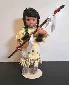 Vintage Native American Porcelain Doll With Effigy Staff By G. Perillo 14 Inch - Picture 1 of 10