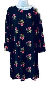 Vestido Floral Old Navy XL Negro Rosa Manga Campana Rosa Femenino Otoño - Imagen 1 de 11