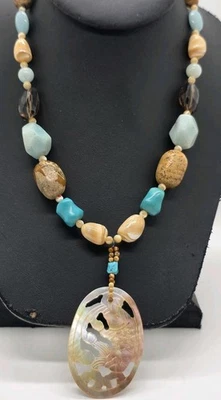 ¡Impresionante collar de jaspe, turquesa, cuarzo ahumado y aguamarina con cierre SS! 22 pulgadas Foto 1 de 4