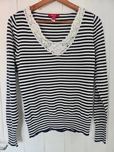 Monsoon Striped Jumper Crochet v neck size 10 - Picture 1 of 5