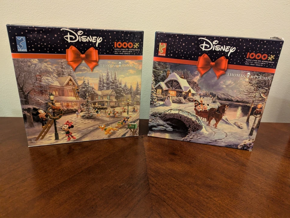 (2) Thomas Kinkade, Disney, Mickey Minnie paseo en trineo y rompecabezas victorianos-1000 Foto 1 de 1
