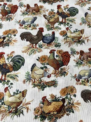 Chicken Rooster Print Cotton Fabric 7/8 Yards 44” Wide Concord Kesslers Country - Image 1 of 4