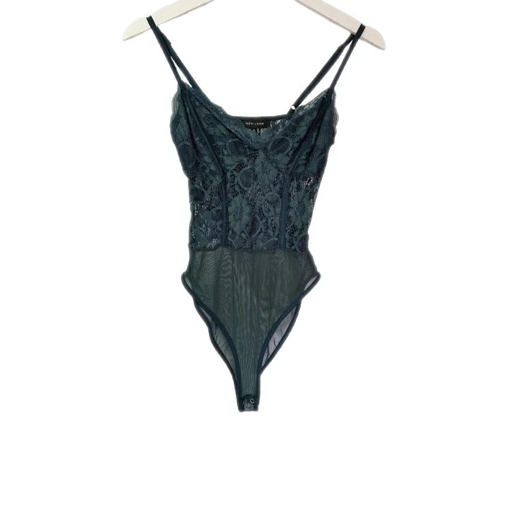 New Look Womens Green Lace Sheer Mesh Bodysuit UK 8 EU 36 - Adjustable Straps - Image 1 of 4