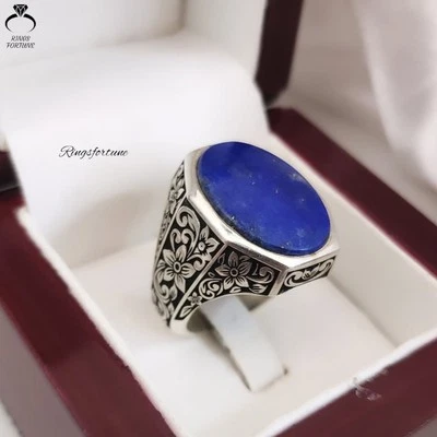 Natural Lapis Lazuli Ring 925 Silver Handmade Afghan Vintage Gemstone Gift - Image 1 of 4