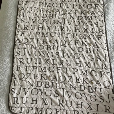 Burt's Bees Baby Reversible Blanket ~ White & Gray ~ Alphabet & Striped ~ - Image 1 of 4