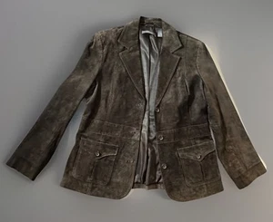 Giacca blazer vintage Liz Claiborne donna taglia M 100% camoscio marrone tasche - Foto 1 di 9