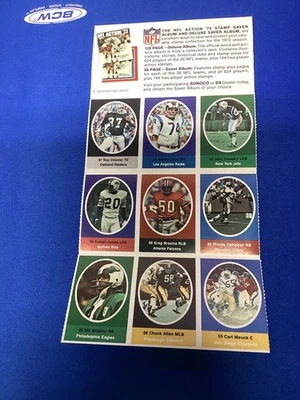 1972 SUNOCO FOOTBALL STAMPS  Uncut Sheet  NM HOF Merlin Olsen Rams Bill Bradley - Image 1 of 2