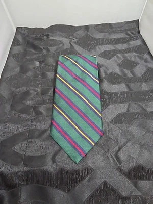Breuer Green Navy Red Yellow Striped Silk Necktie 4” Wide 59” Length - Image 1 of 4