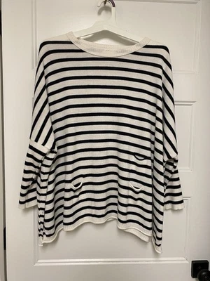 Дорожный свитер Mer-Sea Catalina с круглым вырезом в черную белую полоску с разрезом сбоку один размер - Изображение 1 из 4