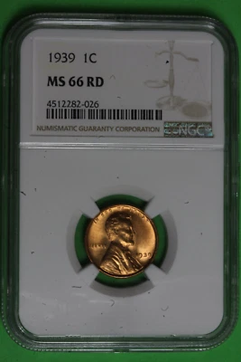 1939-P NGC MS66RD Lincoln Wheat Cent #B36674 - Image 1 of 2