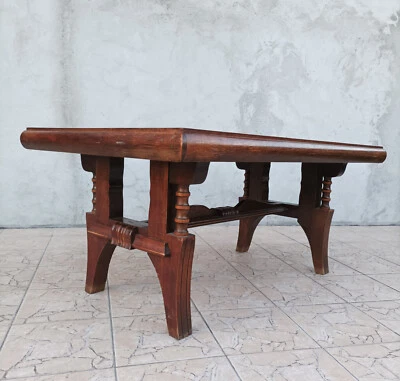 Table brutaliste style Art Déco en chêne dans le goût Gaston Poisson - Photo 1/4