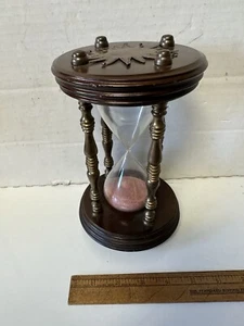 Vintage Large Hourglass Wood & Brass Pink Sand by Sarreid Ltd Valmazan Spain MCM - Picture 1 of 9